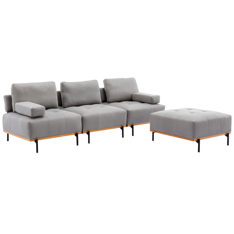 L-Shape Sectional Sofa 3 Seater Couches With A Removable Ottoman, Comfortable For Living Room