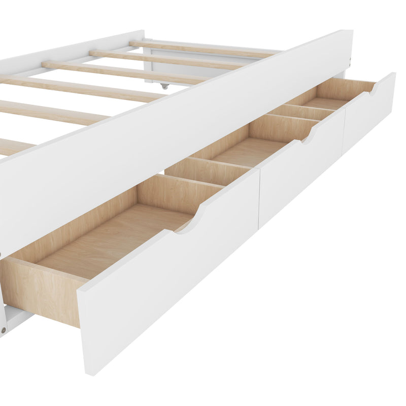 Wooden LED Platform Bed With Trundle, With Storage Headboard, With Drawers