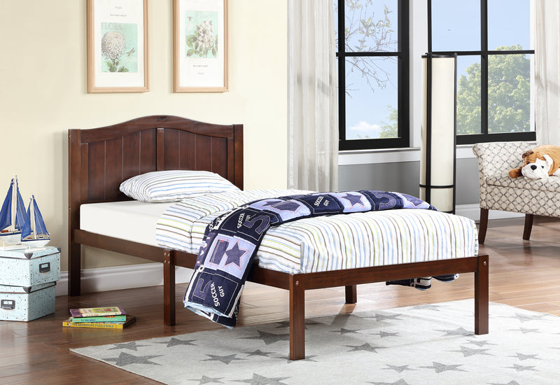 Twin Size Bed, Wood Platform Bed Frame with Headboard For Kids, Slatted, Dark Walnut