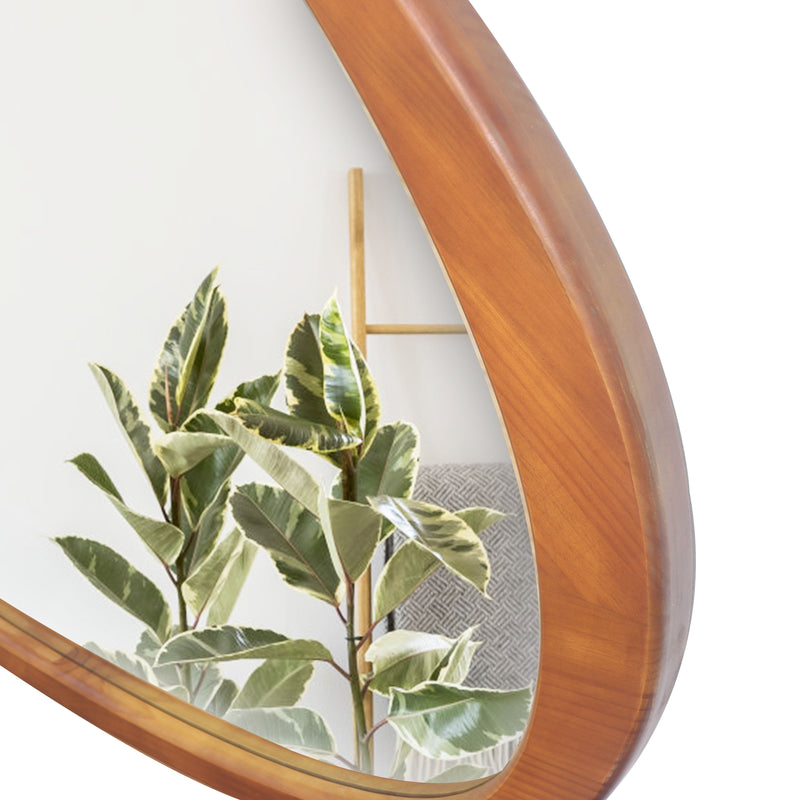 Asymmetrical Wall Mirror Wooden Framed Mirror Large Sized Dressing Mirror, For Living Room, Bedroom, Bathroom, Hallway Or Entry Way - Natural Wood