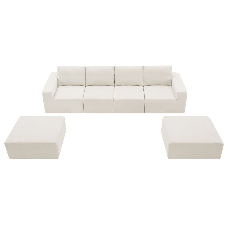 Modular U Shaped Sectional Sofa, Luxury Chenille Floor Couch Set, Upholstered Indoor Furniture, Foam-Filled Sleeper Sofa Bed For Living Room, Bedroom, Free Combination - Beige