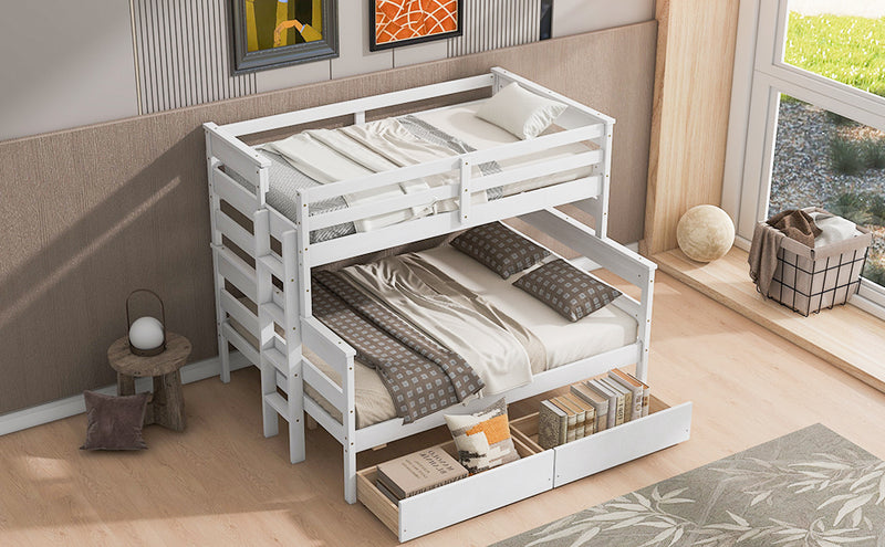 Wood Twin over Full Bunk Bed with 2 Drawers, White