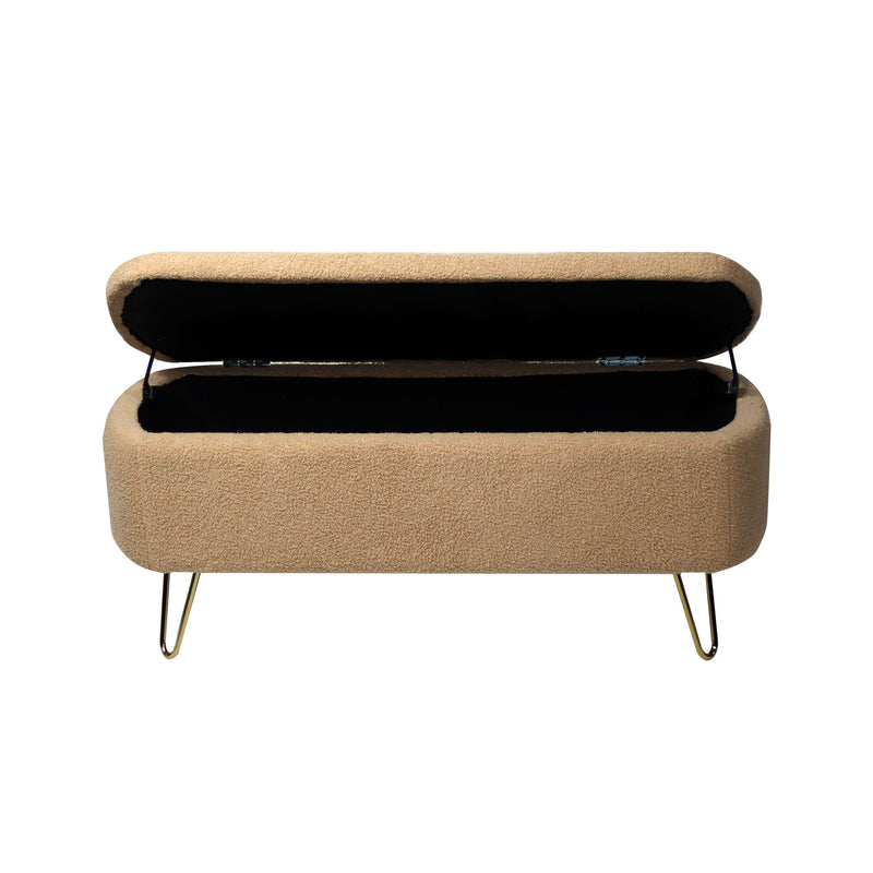 Storage Ottoman Bench For End Of Bed Gold Legs, Modern Camel Faux Fur Entryway Bench Upholstered Padded With Storage For Living Room Bedroom