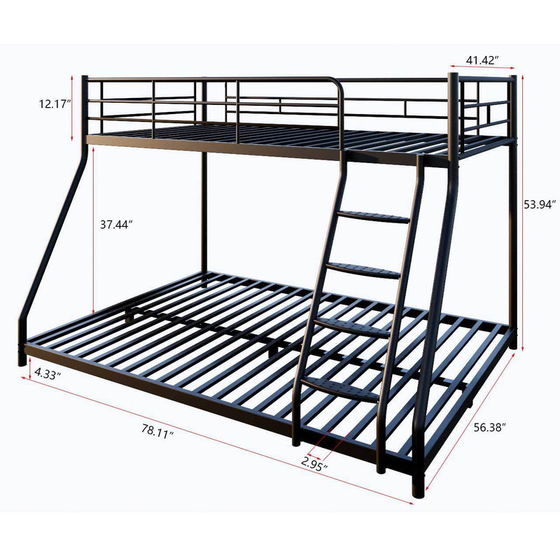 Black Twin over Full Metal Bunk Bed with Comfortable Rungs, Easy to assemble