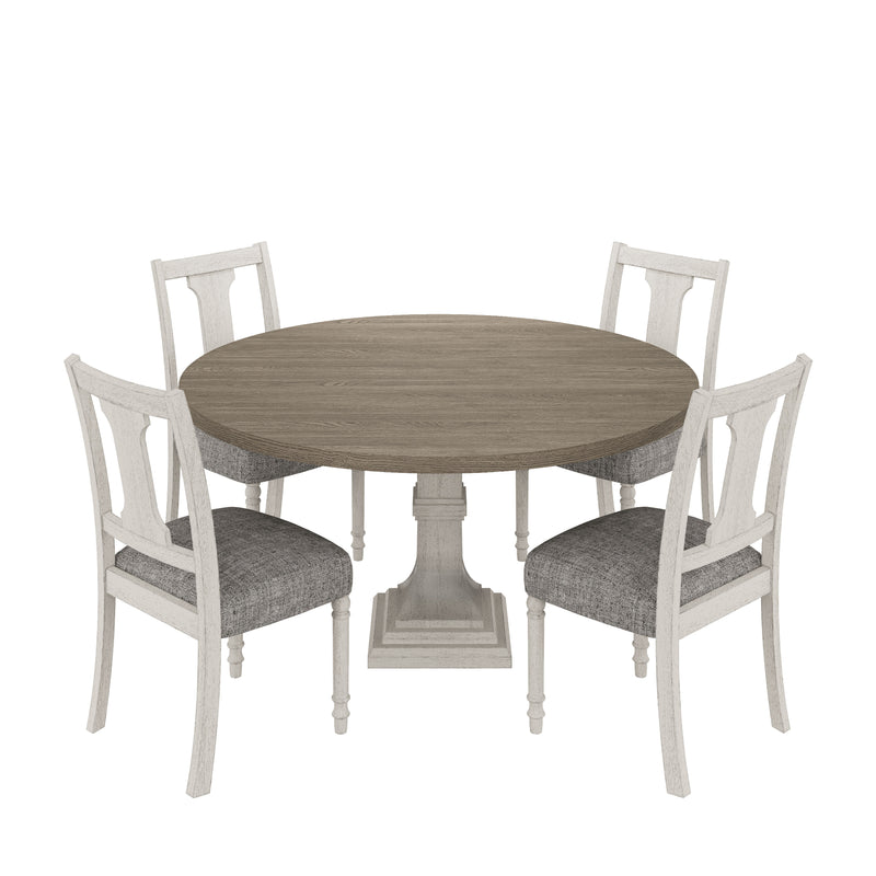 Tannen - Round 5 Piece Dining Table (Set of 5) - White And Gray