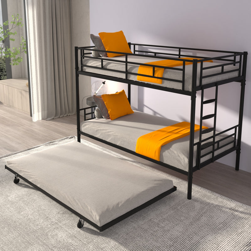 Bunk Bed Twin over Twin with Trundle Black,CPC Certified,No Box Spring Needed,Heavy Duty,Easy to assemble