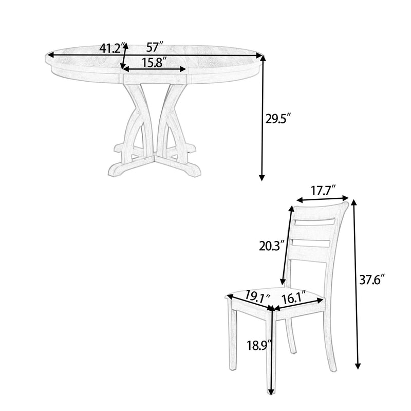 Topmax - 5 Piece Farmhouse Round Pedestal Extending Dining Table Set Extendable Kitchen Table Set With Removable Leaf And Ladder Back Dining Chairs For Small Places