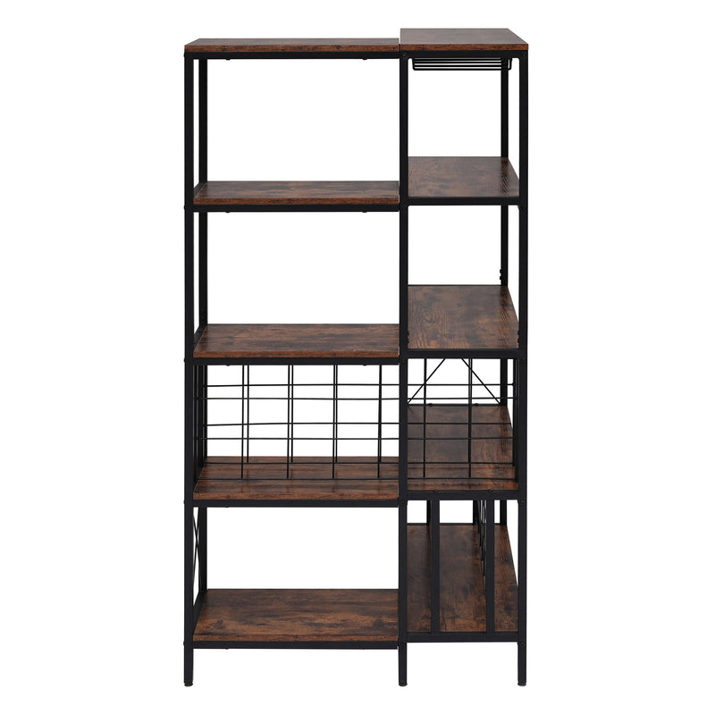 Corner Wine Rack Bar Cabinet Industrial Freestanding Floor Bar Cabinets For Liquor And Glasses Storage For Home Kitchen - Walnut / Black