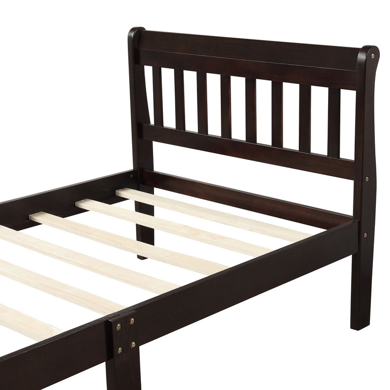 Twin Platform Bed Frame Panel Bed Mattress Foundation Sleigh Bed With Headboard / Footboard / Wood Slat Support - Espresso