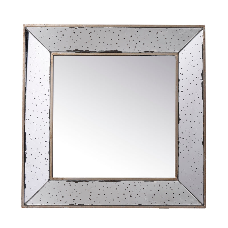 Distressed Silver Square Accent Mirror, Traditional Style Framed Wall Mirror For Living Room - Silver