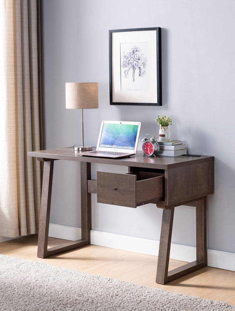 Writing Desk With One Drawer Single Outlet USB Port - Dark Brown