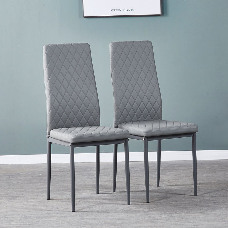 Modern Minimalist Dining Chairs, Fireproof Leather Sprayed, Metal Pipe Diamond Grid Pattern