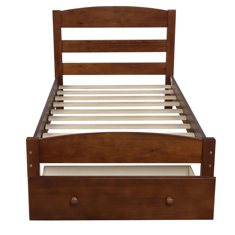 Twin Platform Bed Frame With Storage Drawer And Wood Slat Support No Box Spring Needed Walnut