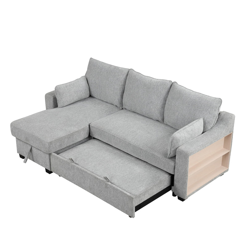 Pull Out Sleeper Sofa L-Shaped Couch Convertible Sofa Bed With Storage Chaise, Storage Racks And USB Ports