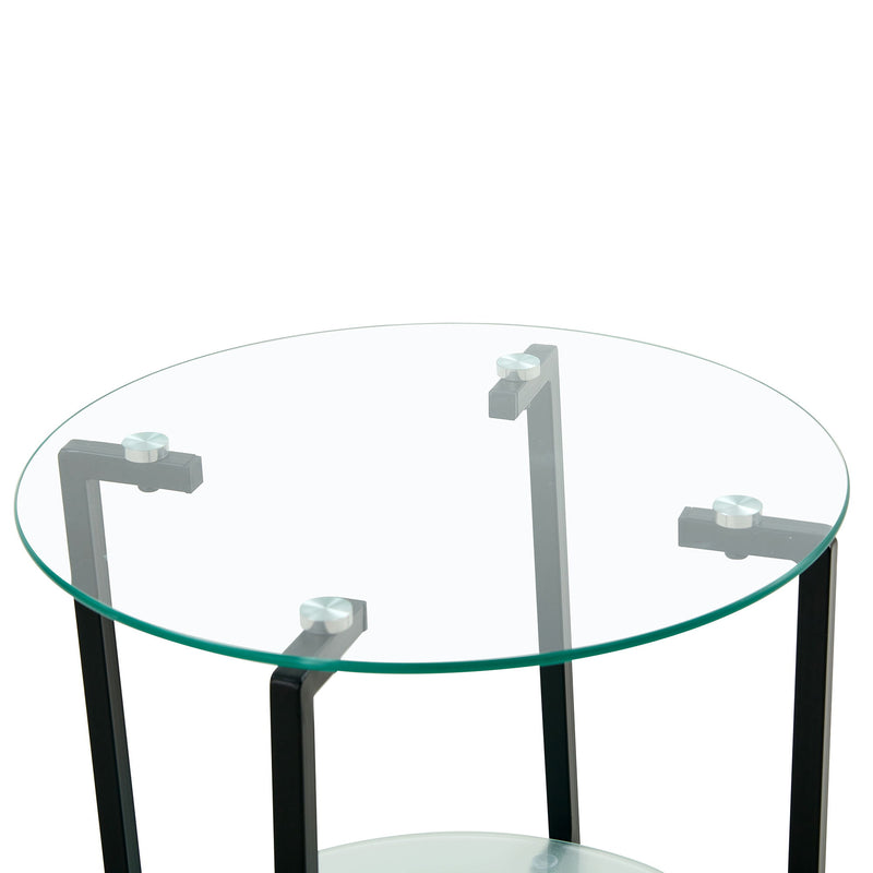 Tempered Glass End Tables (Set of 2), Round Coffee Tables For Living Room - White / Black