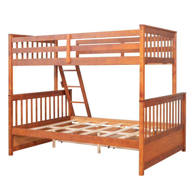 Twin-Over-Full Bunk Bed with Ladders and Two Storage Drawers (Walnut) { old sku:LT000165AAD}