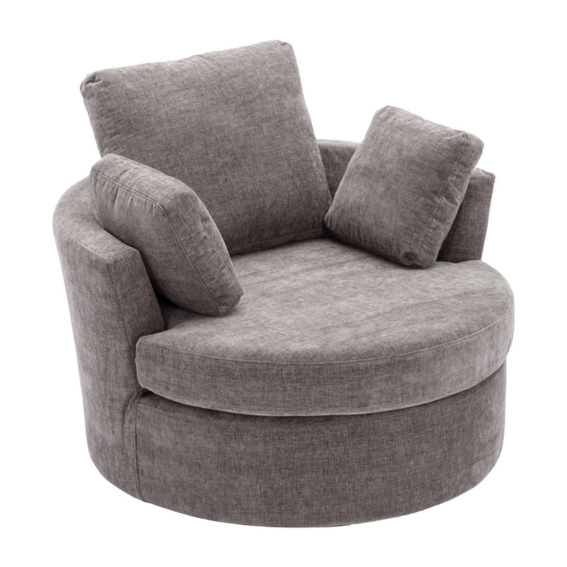 Oversize Round Swivel Chair Cozy Club 360 Degrees Swivel Sofa With 3 Pillows Chenille Fabric For Living Room Lounge Hotel - Gray