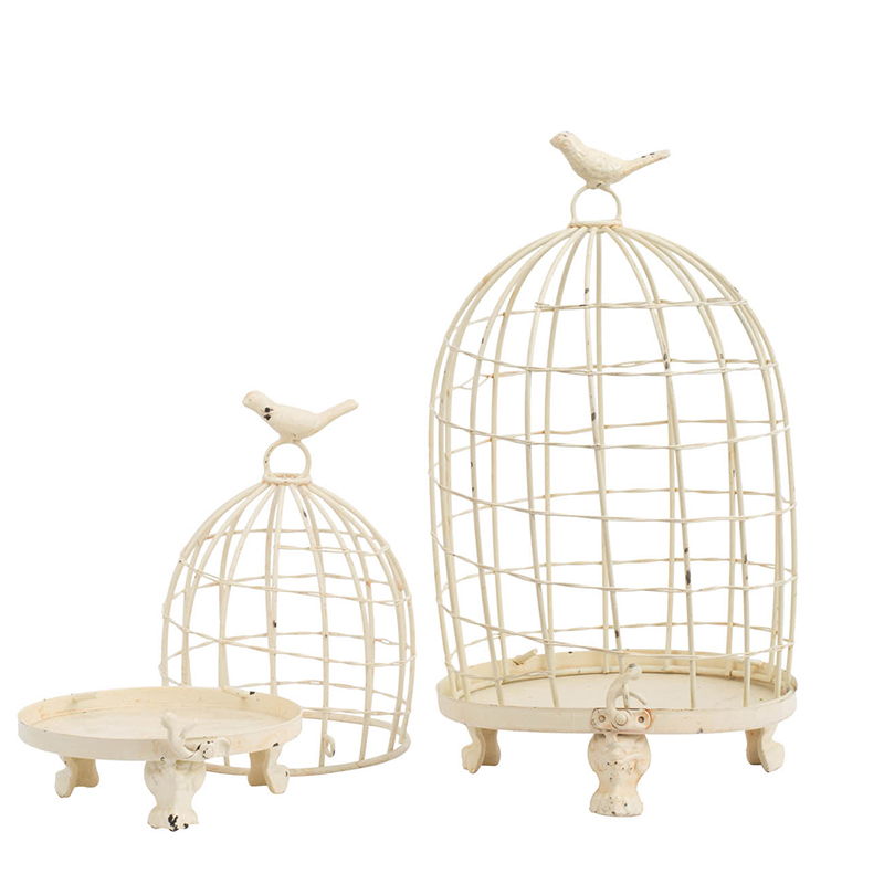 Stella - Decorative Birdcages With Bird Finial (Set of 2) - Cream