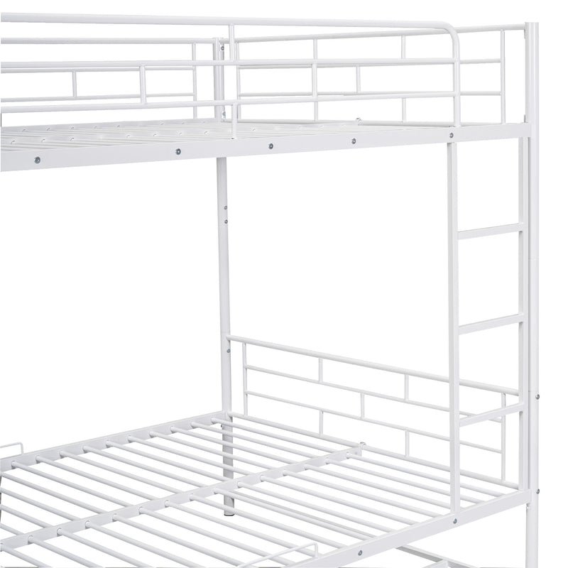 Full Over Full Metal Bunk Bed With Shelf And Guardrails - White