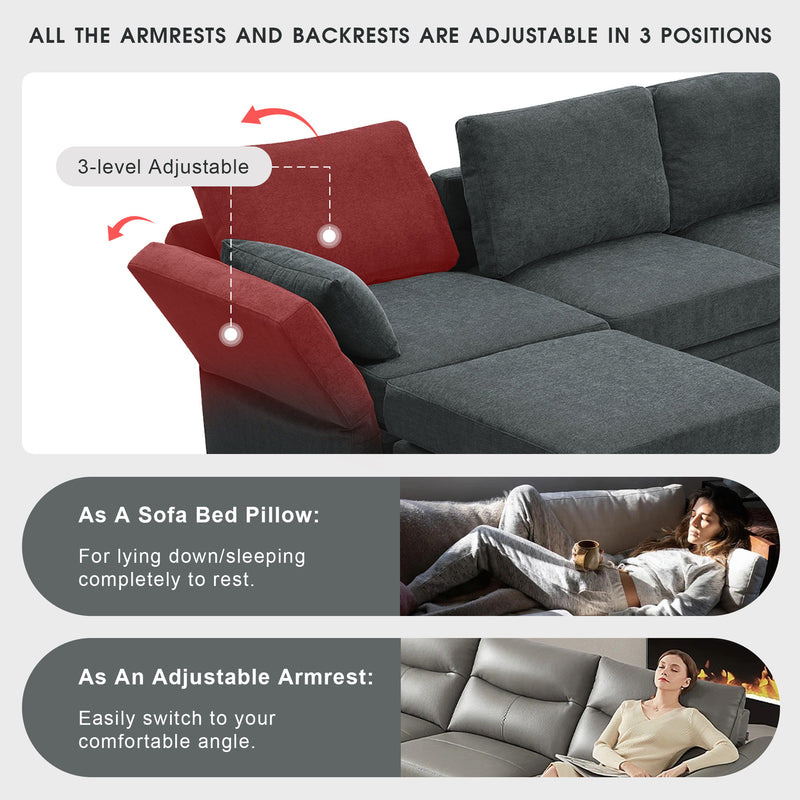 [VIDEO provided] [New] 109*54.7" Chenille Modular Sectional Sofa,U Shaped Couch with Adjustable Armrests and Backrests,6 Seat Reversible Sofa Bed with Storage Seats for Living Room, Apartment,2 Colors