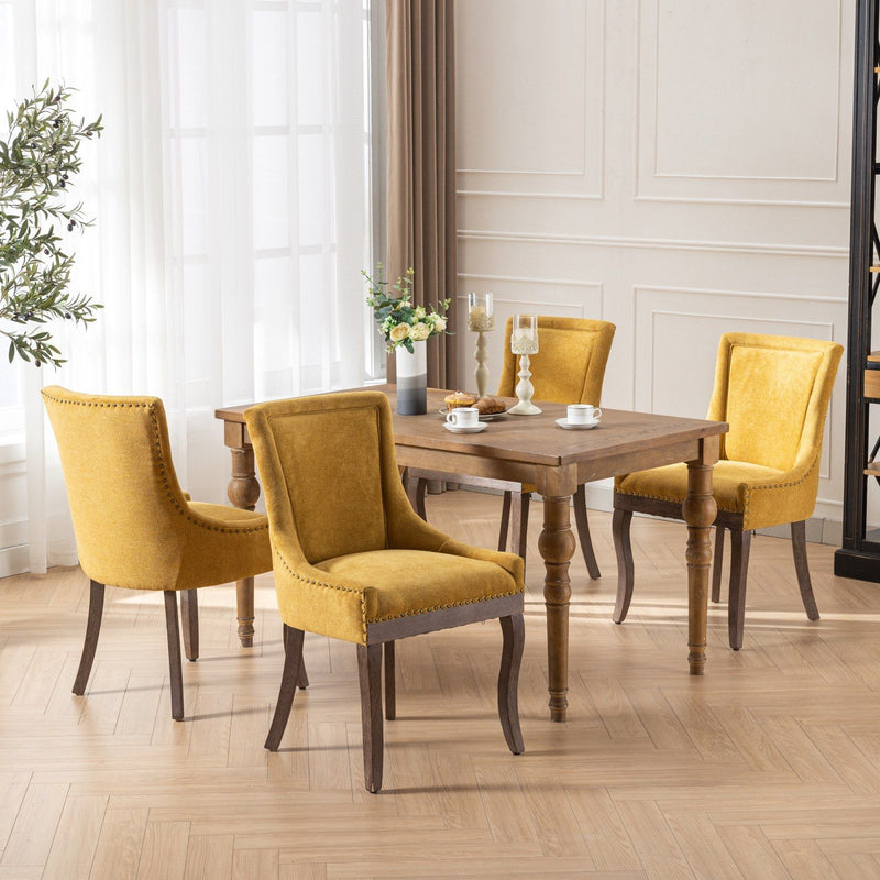 Ultra Side Dining Chair, Thickened Fabric Chairs With Neutrally Toned Solid Wood Legs, Bronze Nail Head (Set of 2)