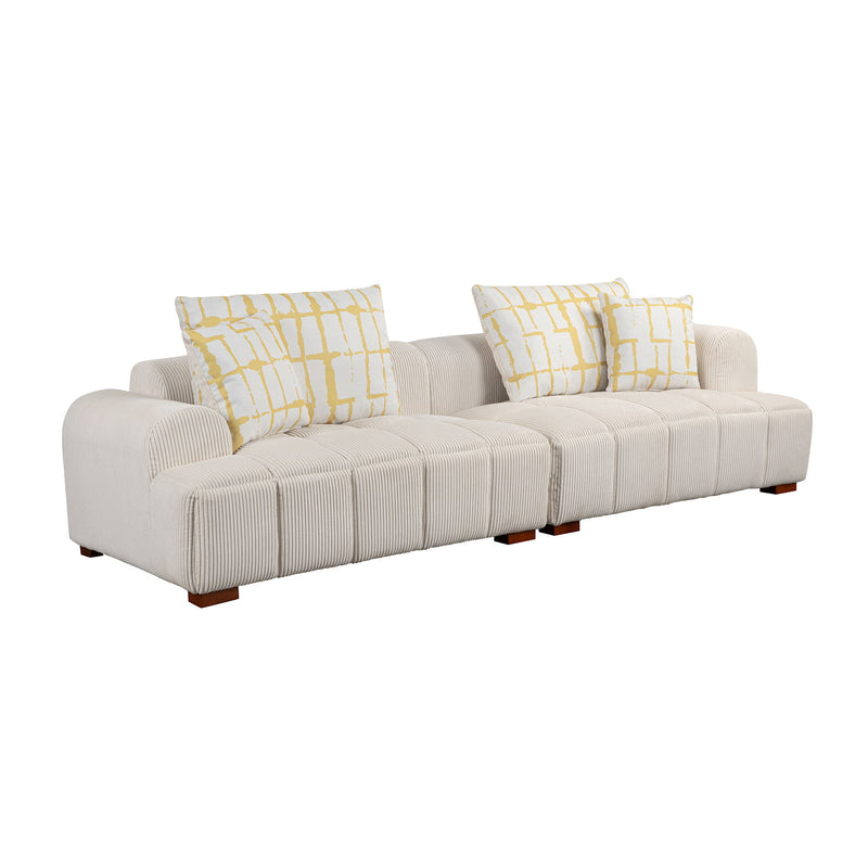 Modern Couch Corduroy Comfy Sofa With Rubber Wood Legs, 4 Pillows For Living Room