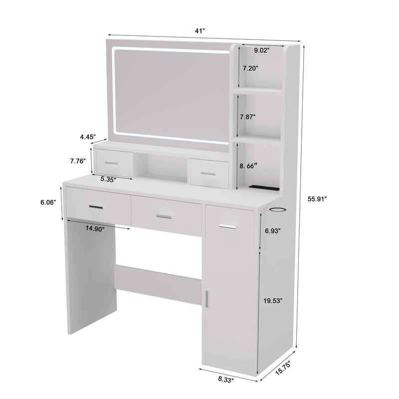 40.95" Newly Designed Smart Mirror Dressing Table With Drawers And Storage Cabinet, Dressing Table With Dressing Pad For Bedroom, Dressing Room