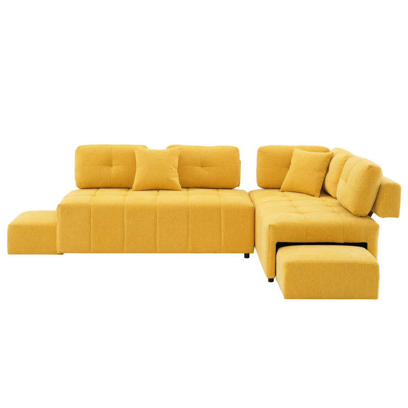 L-Shaped Sofa Sectional Sofa Couch With 2 Stools And 2 Lumbar Pillows For Living Room