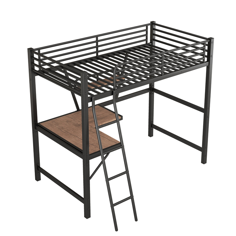 Twin Size Loft Metal&MDF Bed with Desk and Shelf, Black (Old SKU:SM001105AAB-1)