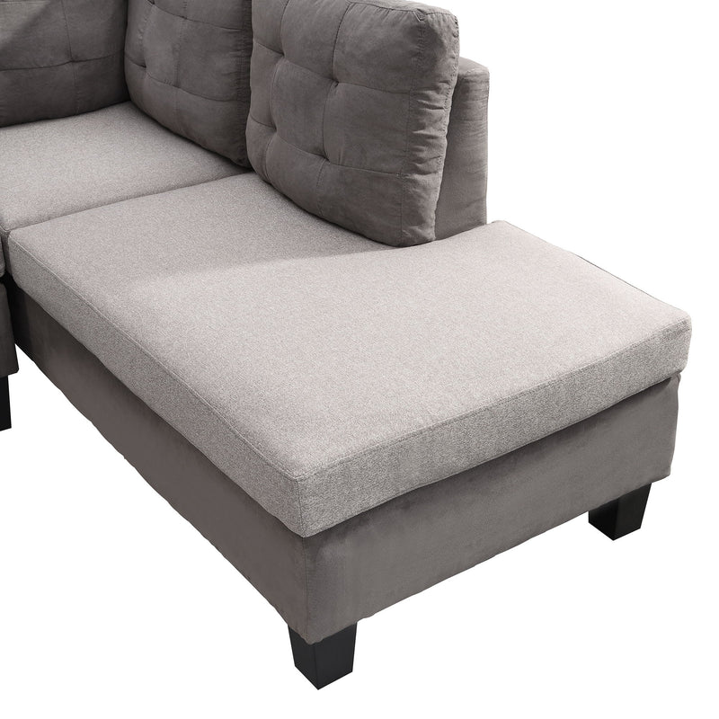 Sofa Set With Chaise Lounge And Storage Ottoman - Gray