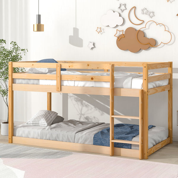 Twin over Twin Floor Bunk Bed,Natural(New SKU:W504P148543)