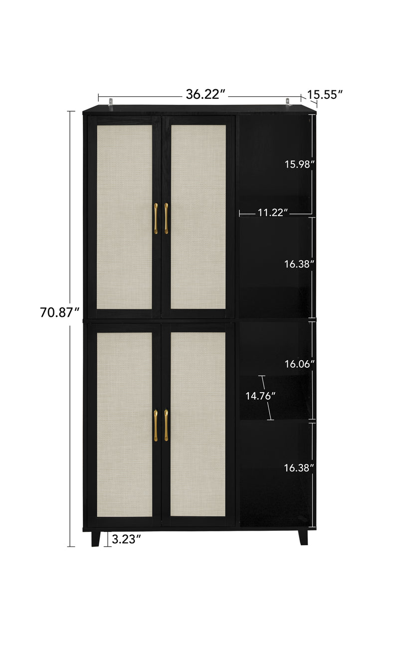 4 Door Cabinet with 4 Shelves with 4 Adjustable Inner Shelves, Storage Cabinet