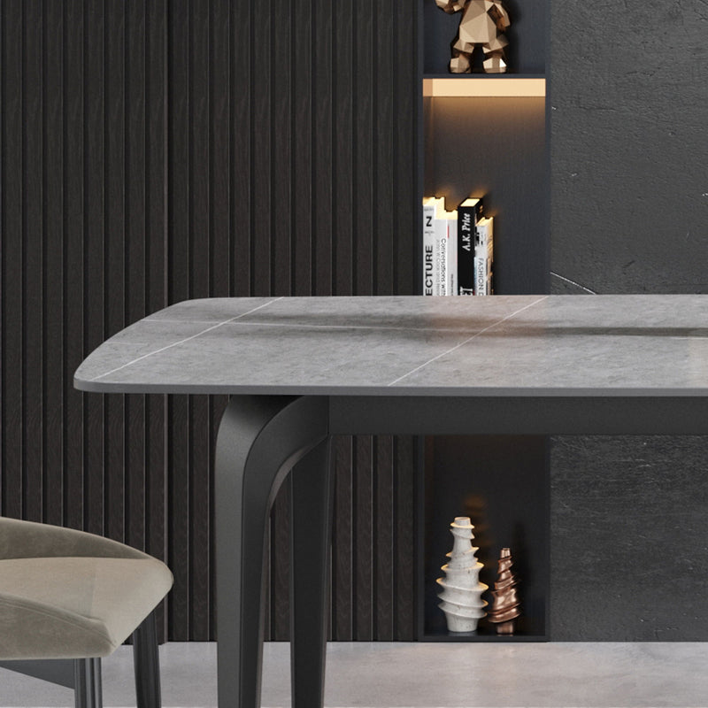 70.87" Modern Artificial Stone Curved Black Metal Leg Dining Table, Can Accommodate 6-8 People - Gray