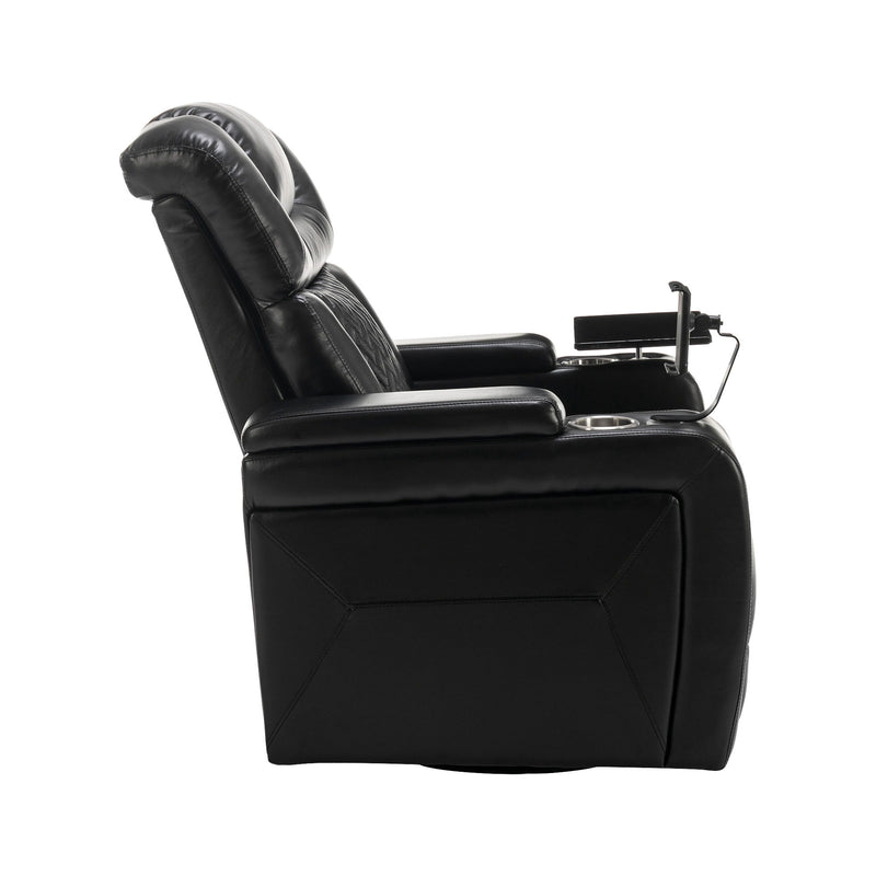 270° Swivel Power Recliner Individual Seat Home Theater Recliner With Comforable Backrest, Tray Table, Phone Holder, Cup Holder, USB Port, Hidden Arm Storage For Living Room