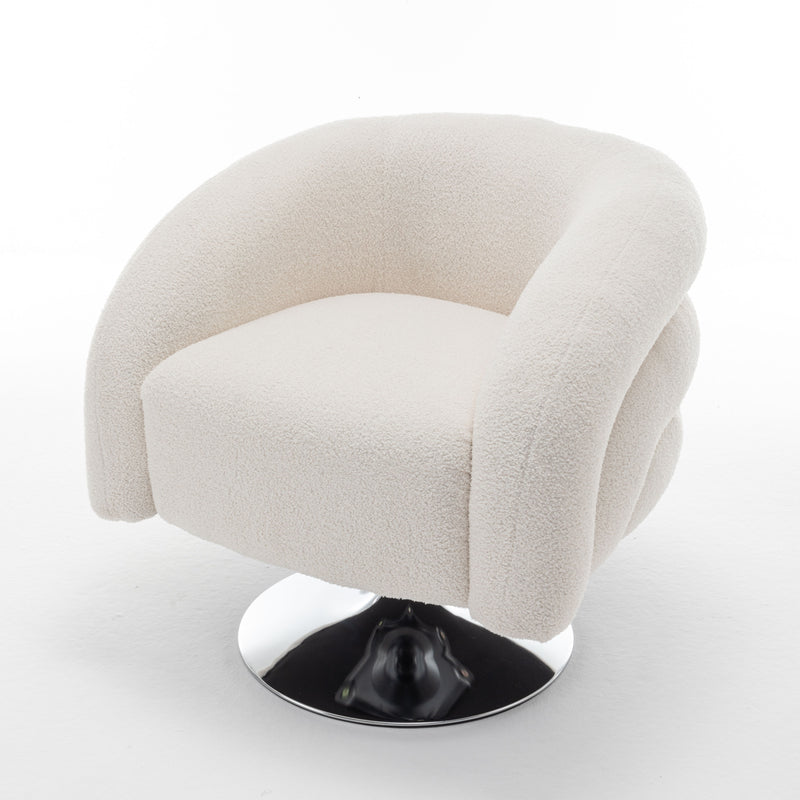 Modern Style Single Swivel Sofa Chair, Teddy Upholstered Single Sofa With Round And Fluffy Reading Chair, Suitable For Living Room