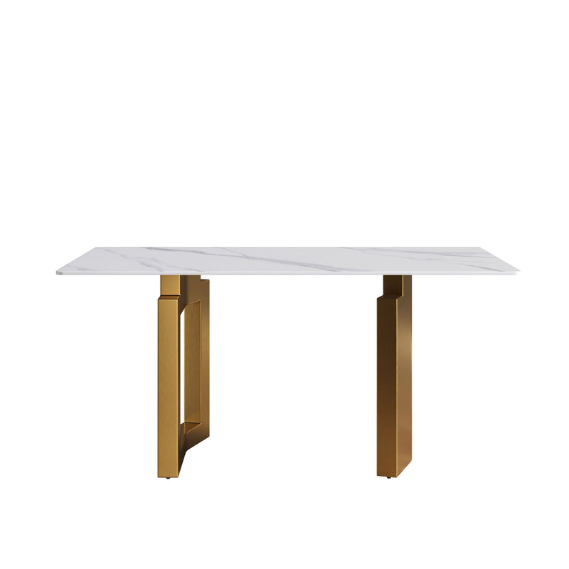 Modern Artificial Stone White Straight Edge Metal Leg Dining Table