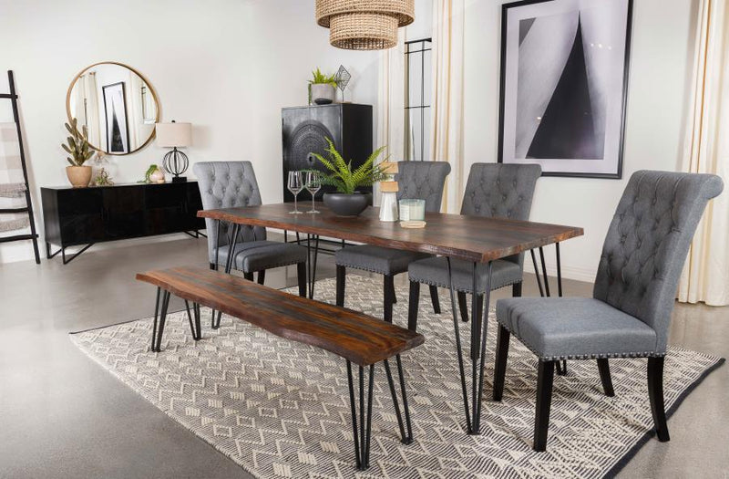 Neve - Live-Edge Dining Table With Hairpin Legs - Sheesham Gray And Gunmetal