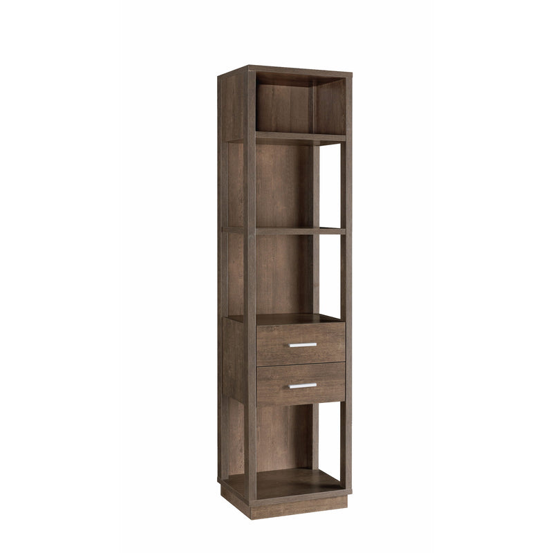 Media Tower, Display Storage Cabinet With Two Drawers And Open Shelving - Walnut Oak