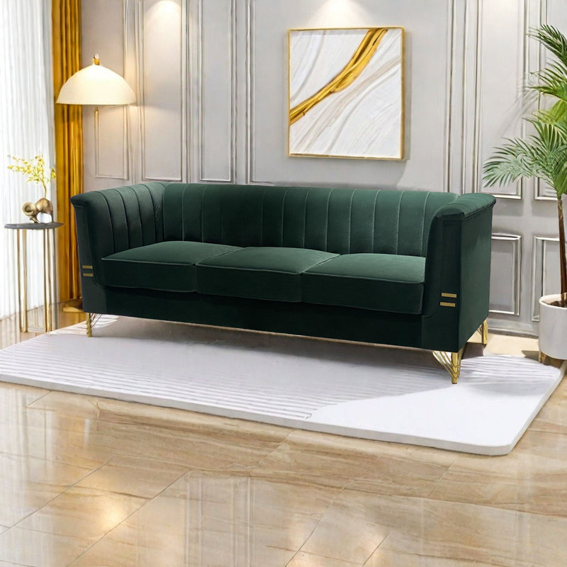 Fx-P82-Gr (Sofa) Velvet Sofa, Mid-Century Sofa Furniture Chesterfield Couch For Living Room - Green