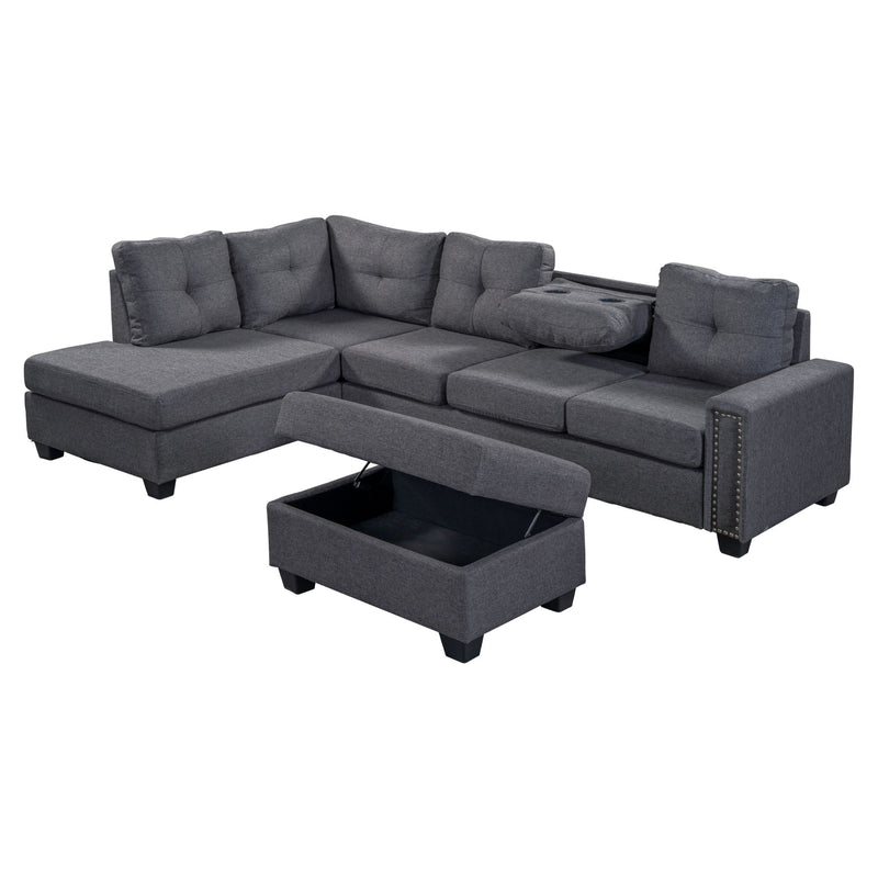 Reversible Sectional Sofa Space Saving With Storage Ottoman Rivet Ornament L-Shape Couch For Large Space Dorm Apartment