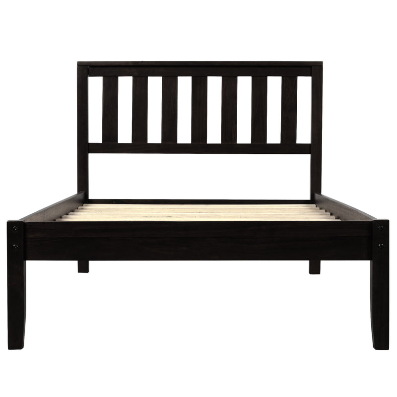 Twin Platform Bed With Headboard / Wood Slat Support - Espresso