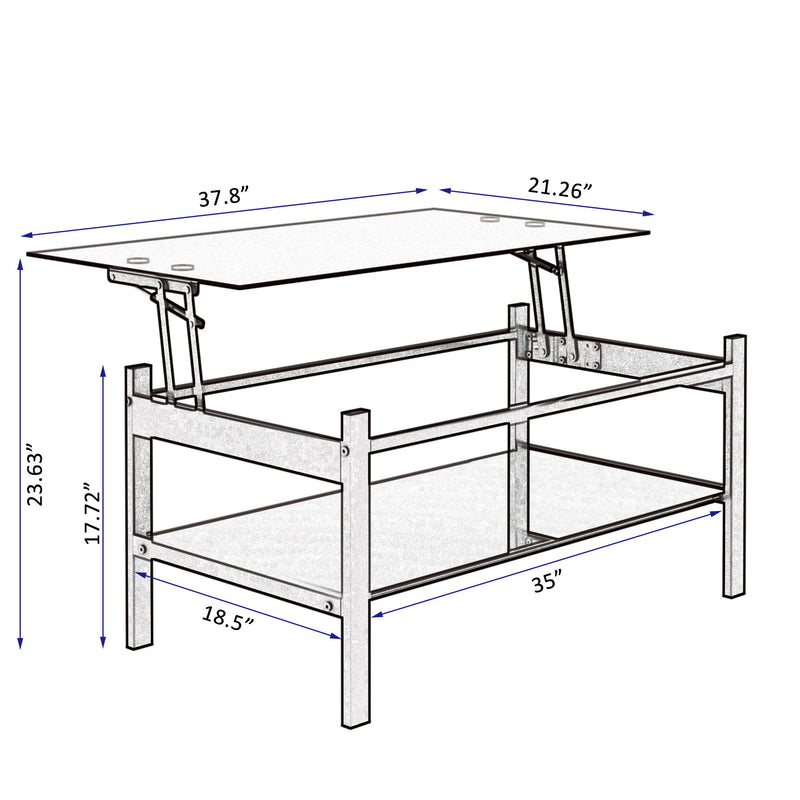 Glass Lift Top Coffee Table, Modern Simple 2-Layer Tempered Glass Coffee Table For Living Room - Black