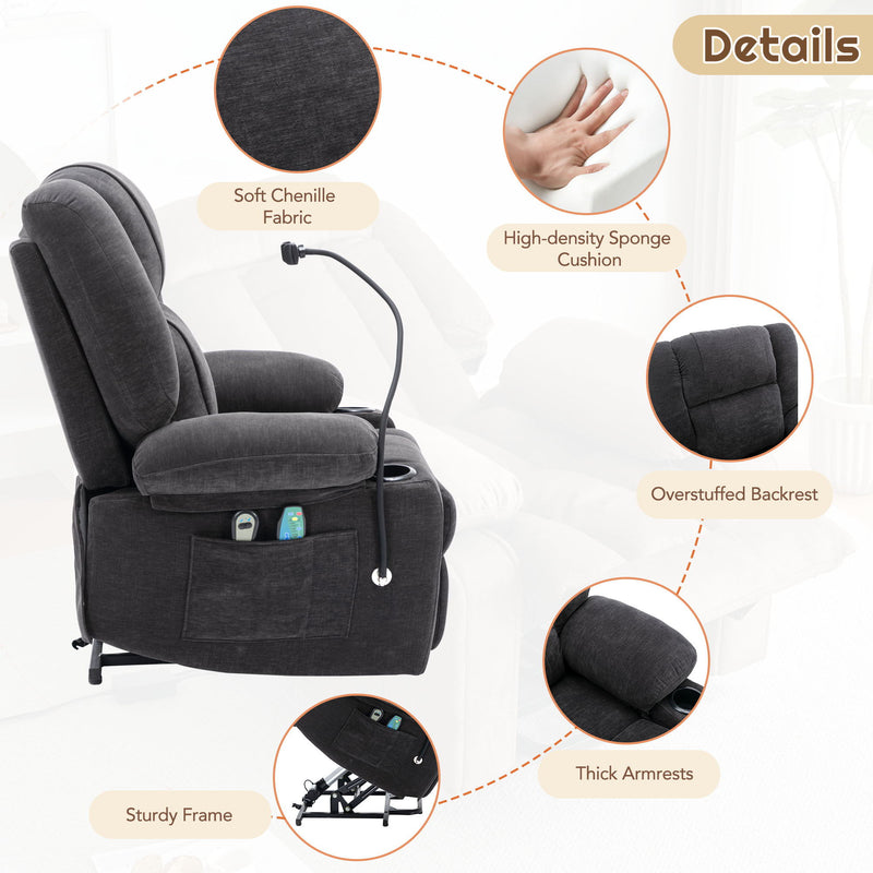 Power Lift Recliner Chair Electric Recliner For Elderly Recliner Chair With Massage And Heating Functions, Remote, Phone Holder Side Pockets And Cup Holders For Living Room