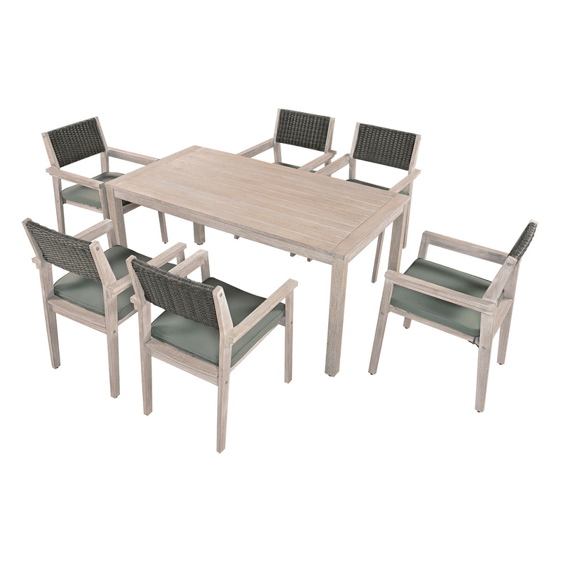 Outdoor Dining Set Patio Dining Table And Chairs With Rattan Backrest And Removable Cushions For Patio And Backyard - White Washed