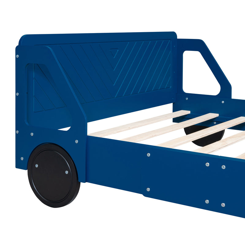 Full Size Car-Shaped Platform Bed With Wheels - Blue