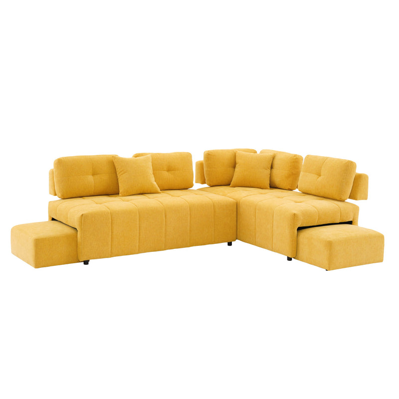 L-Shaped Sofa Sectional Sofa Couch With 2 Stools And 2 Lumbar Pillows For Living Room