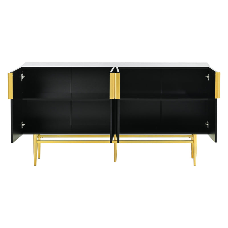 Modern Elegant 4 Door Sideboard Gold Metal Handle Buffet Cabinet For Dining Room, Living Room, Bedroom, Hallway