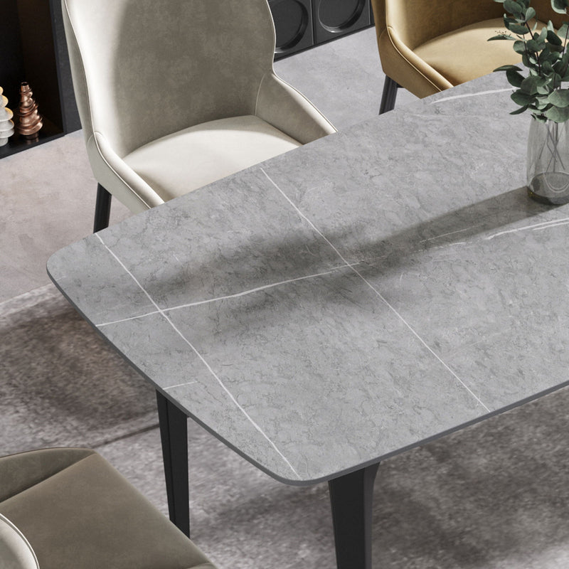 70.87" Modern Artificial Stone Curved Black Metal Leg Dining Table, Can Accommodate 6-8 People - Gray