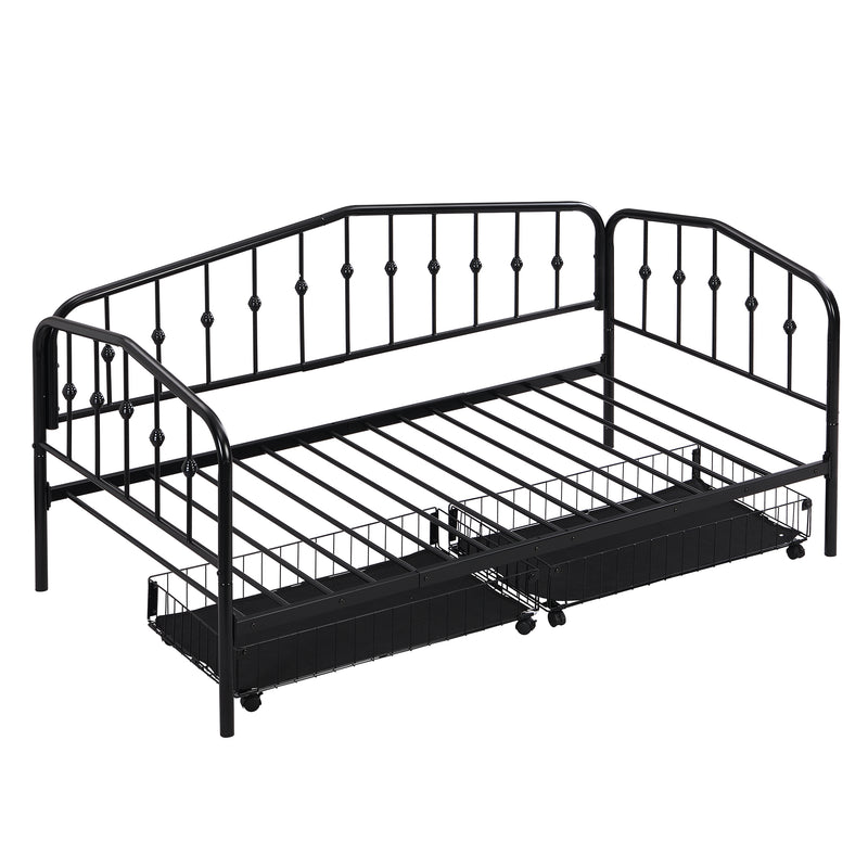 Twin Size Stylish Metal Daybed with 2 Drawers, Black