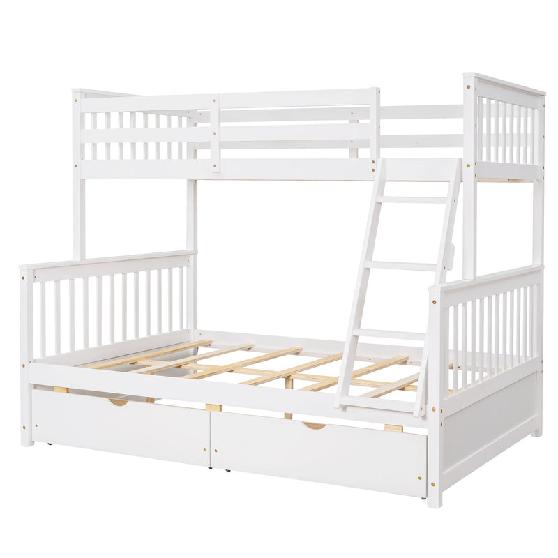 Twin Over Full Bunk Bed With Ladders And Two Storage Drawers